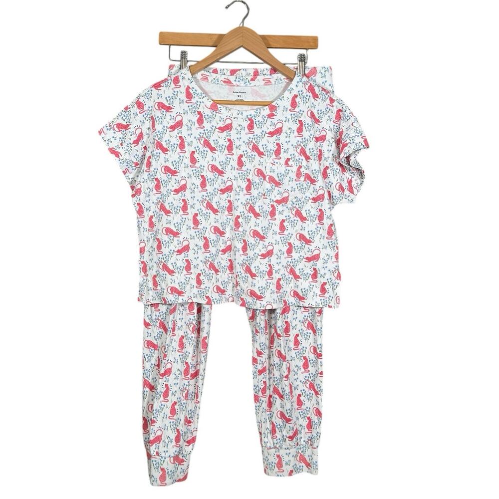 Roller Rabbit Pajama Set XL Cheetah Garden Cotton Tee Lounge Set - Picture 2 of 10